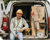 Civil engineer taking a break on a van
